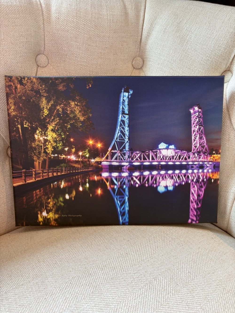 Welland Canal Night Bridge Canvas Wall Art